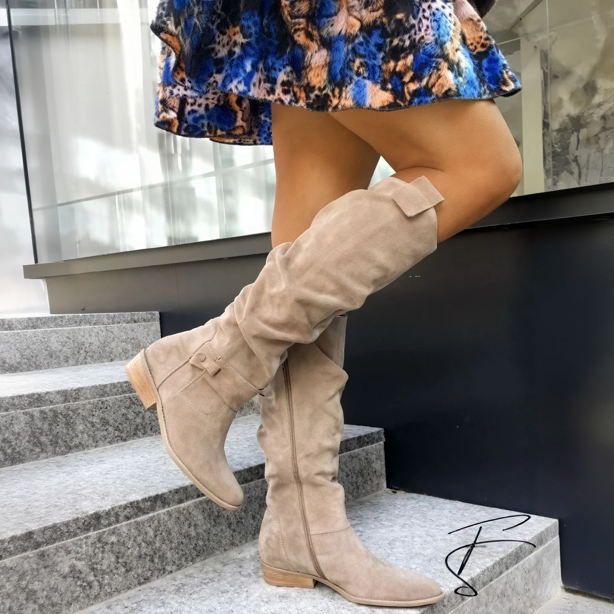 Slouchy Knee-High Boots - Low Heel