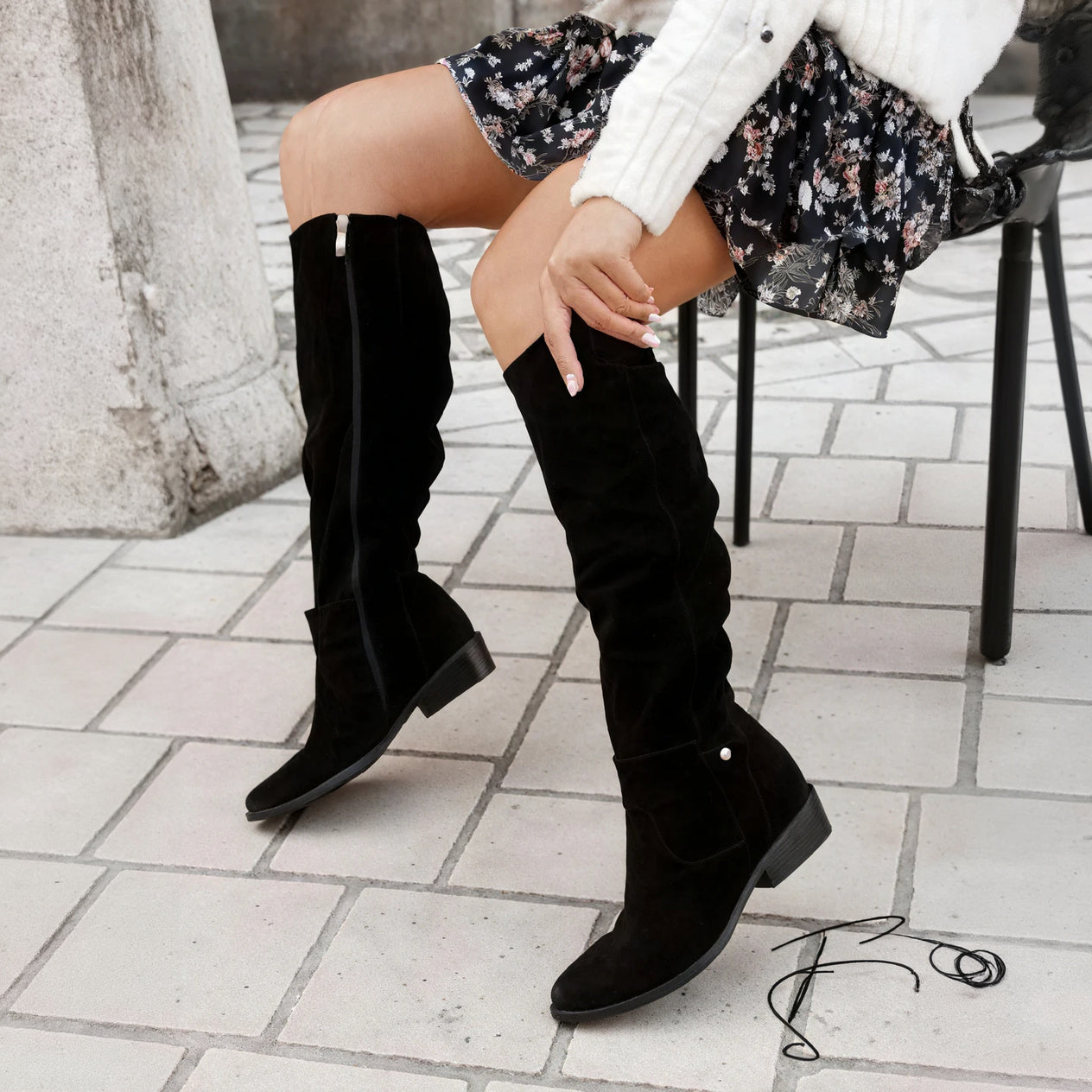 Slouchy Knee-High Boots - Low Heel