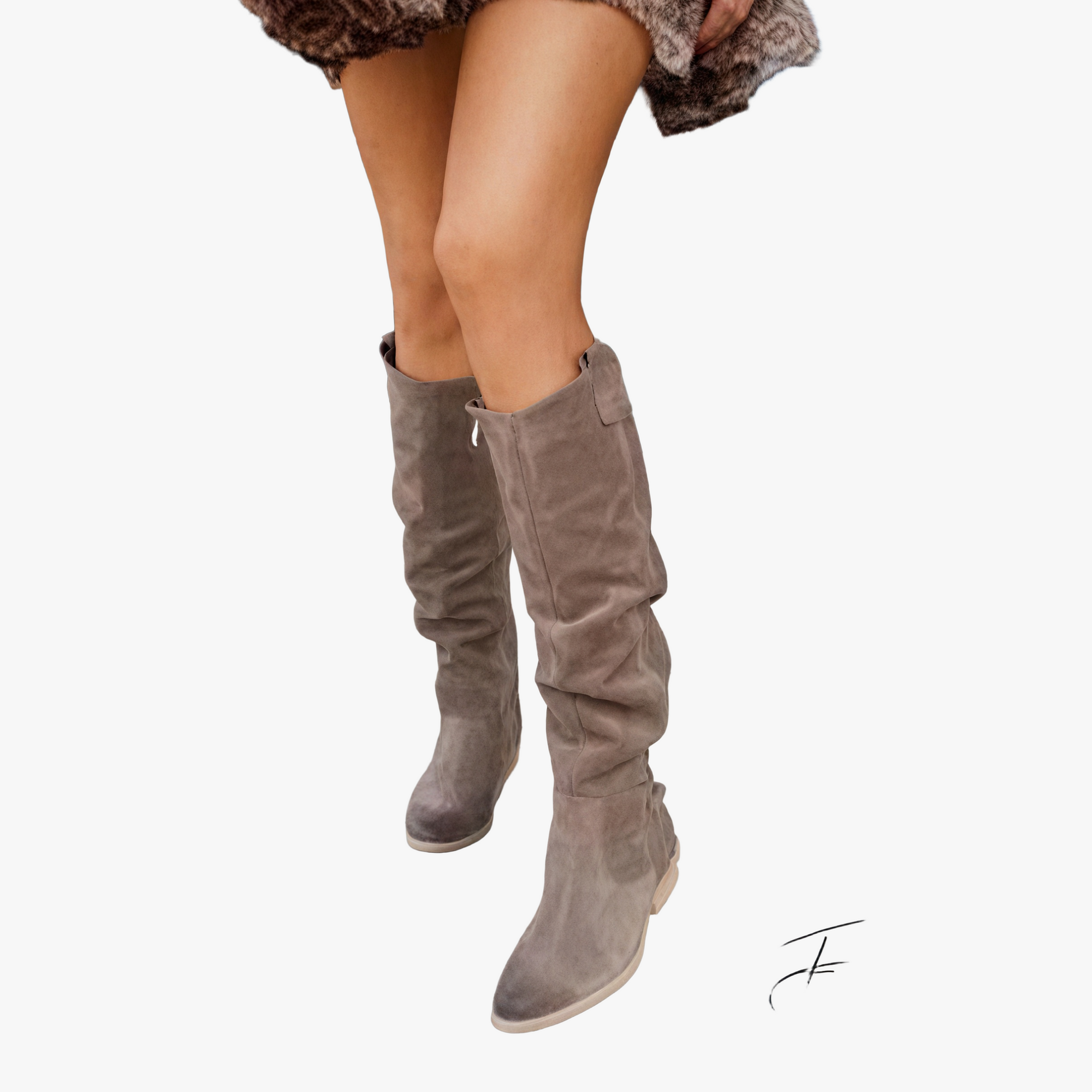 Slouchy Knee-High Boots - Low Heel