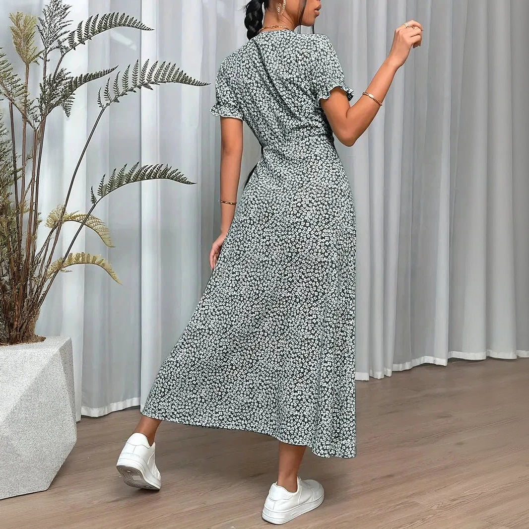 Floral Wrap Dress - V-Neck Maxi with Slit