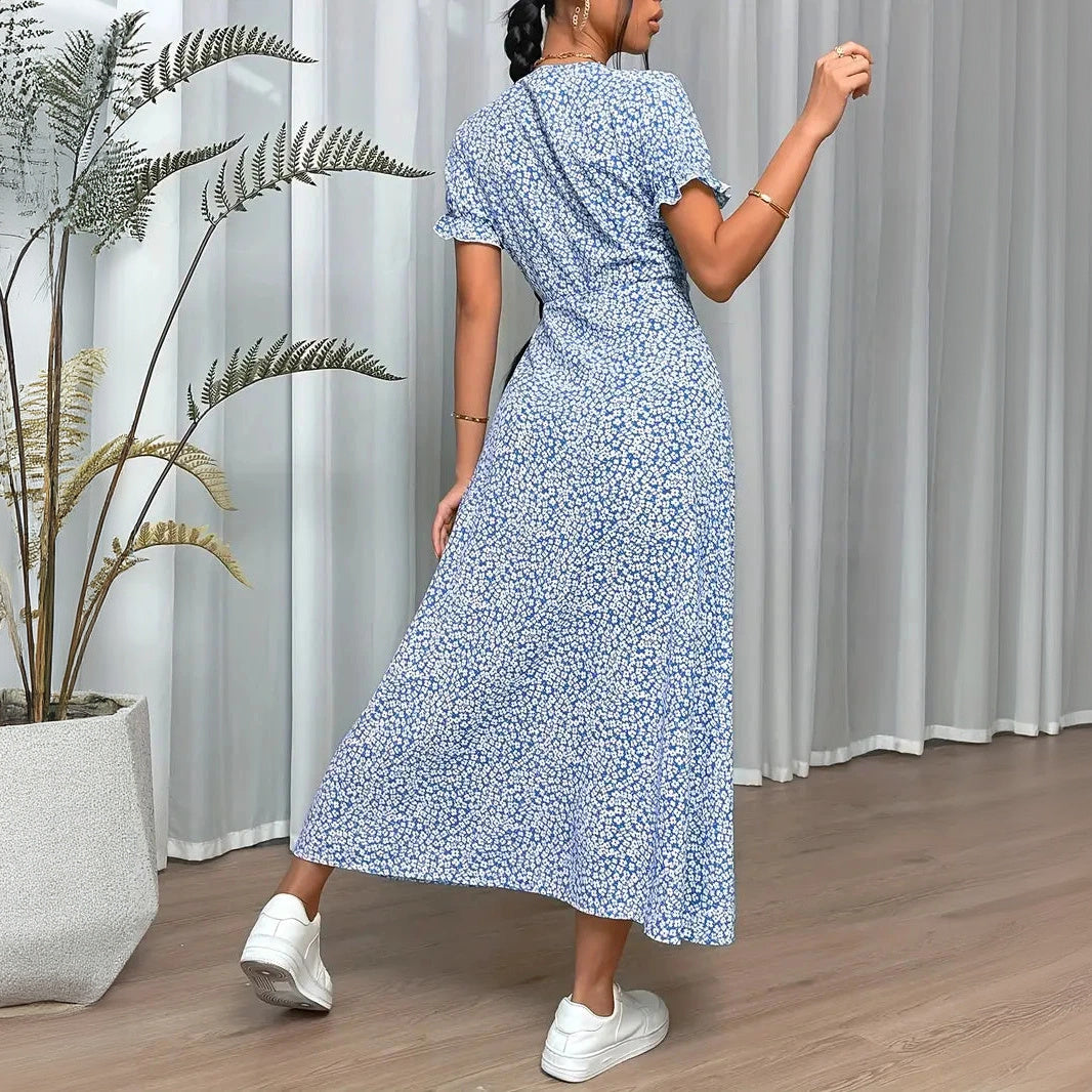 Floral Wrap Dress - V-Neck Maxi with Slit