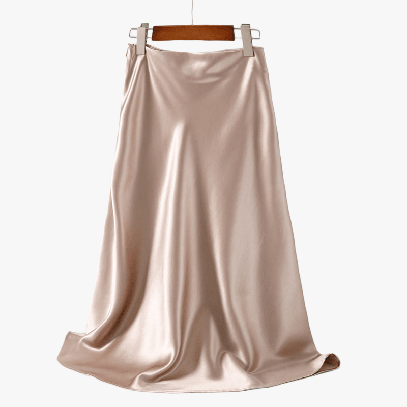 Satin Midi Skirt - High Waist, Flared Hem