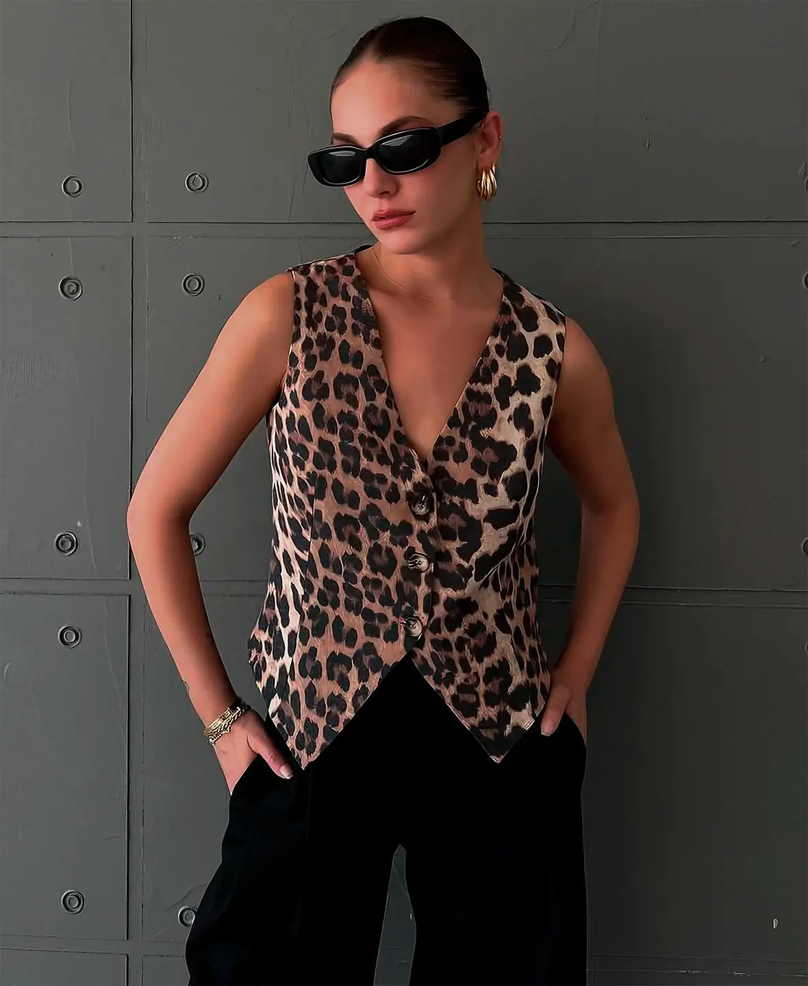 Leopard Print Button-Front Statement Vest