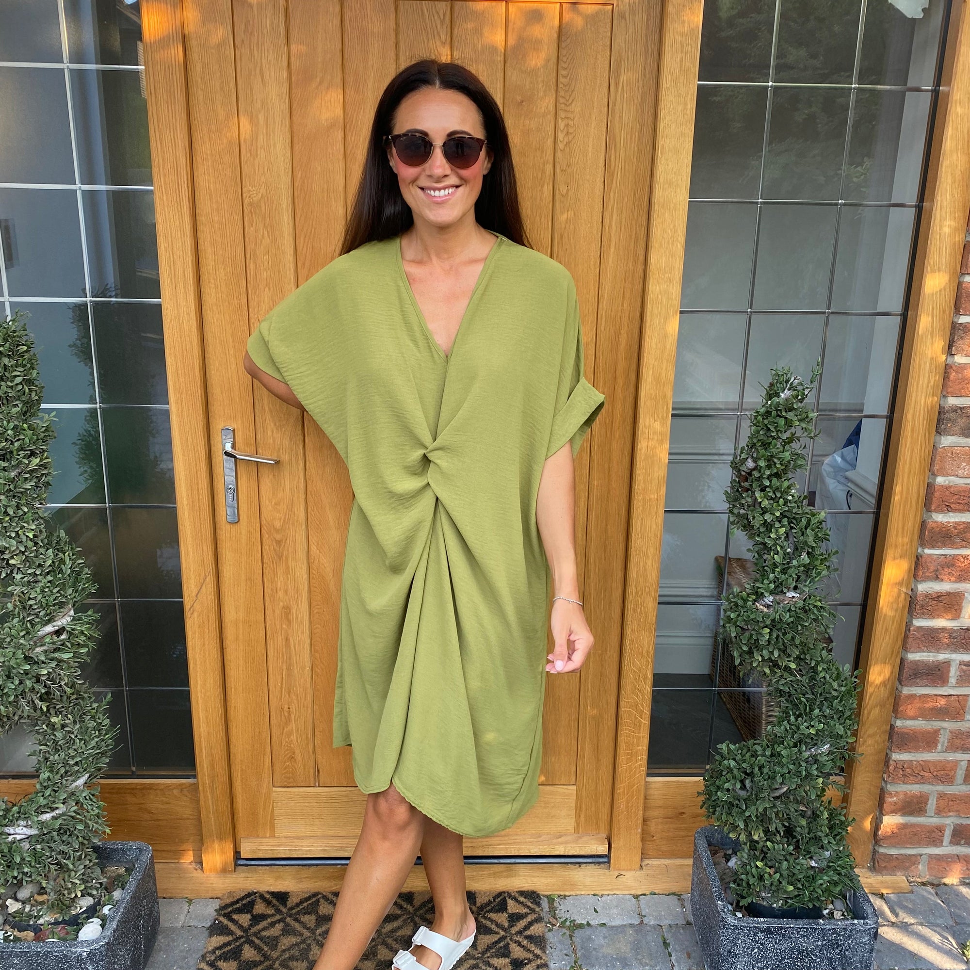 Knot-Waist Dress with Asymmetrical Hem