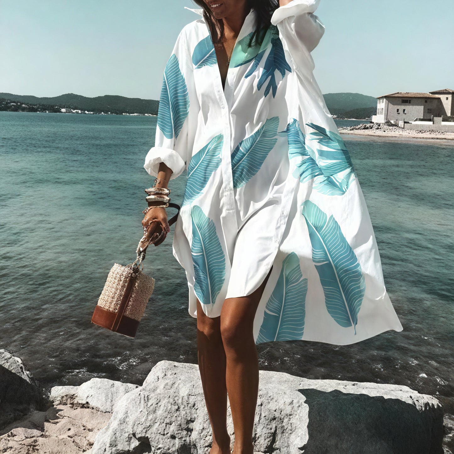Oversized Button-Down Dress with Long Sleeves