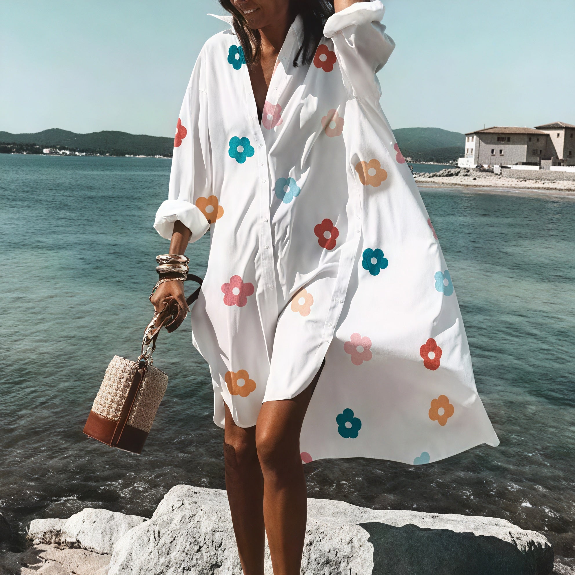 Oversized Button-Down Dress with Long Sleeves