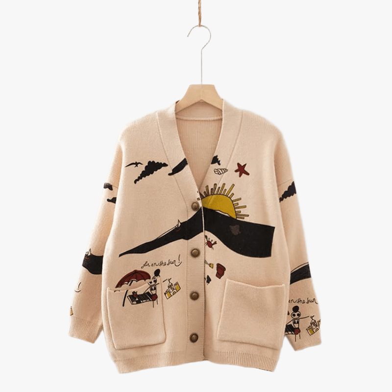 Embroidered Oversized Cardigan with Pockets