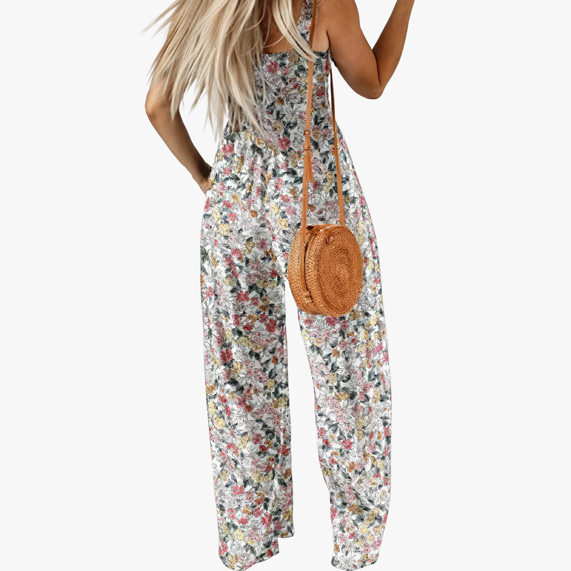 Floral Wide-Leg Jumpsuit - Square Neck
