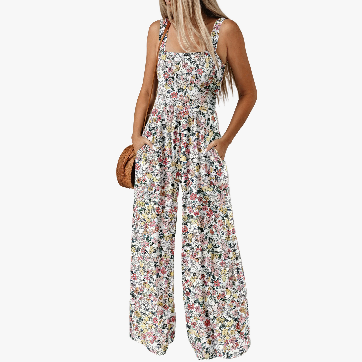 Floral Wide-Leg Jumpsuit - Square Neck