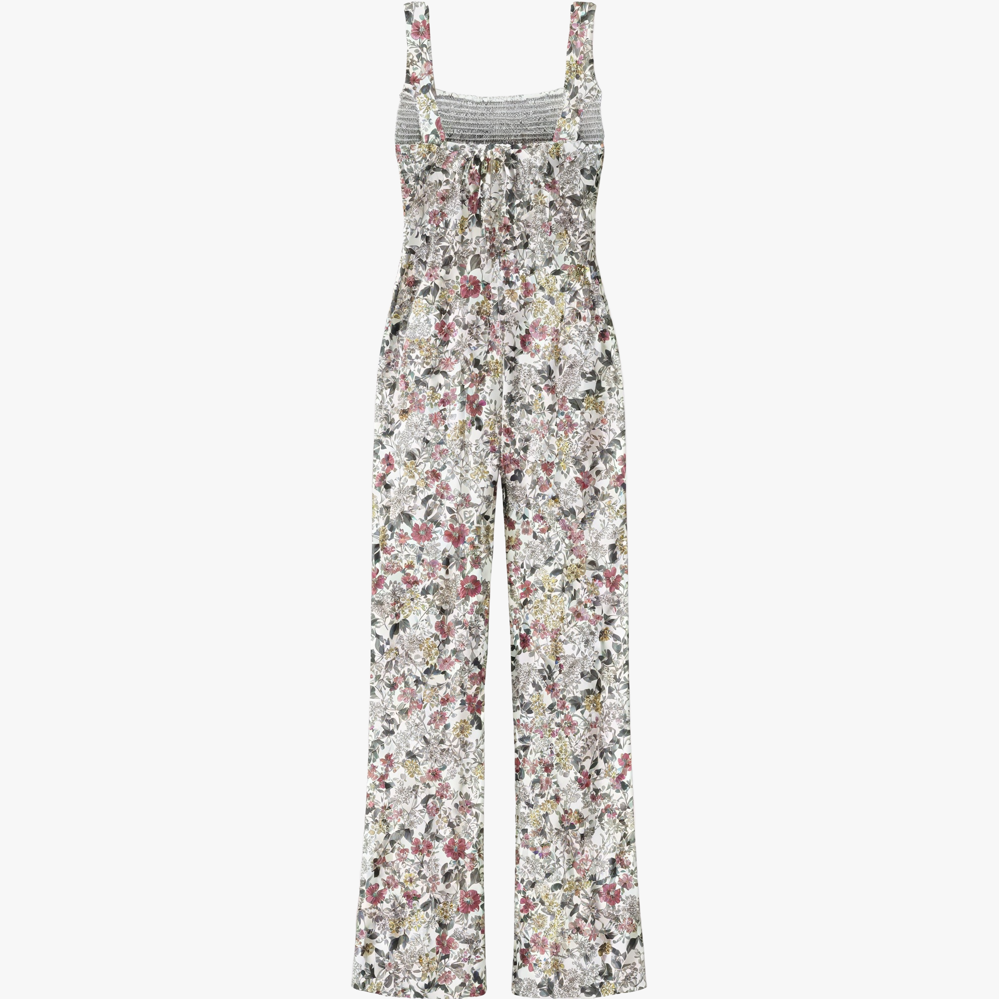 Floral Wide-Leg Jumpsuit - Square Neck