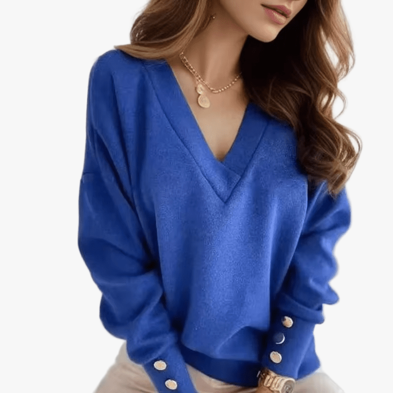Cropped V-Neck Top – Oversized Buttoned Sleeves