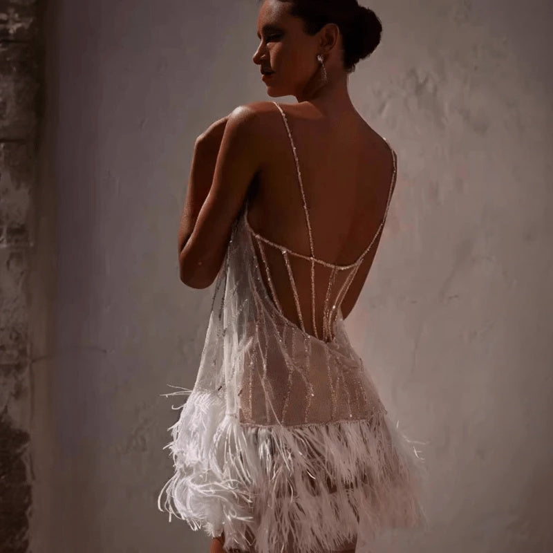 Feather Hem Cocktail Dress - Sheer Silk