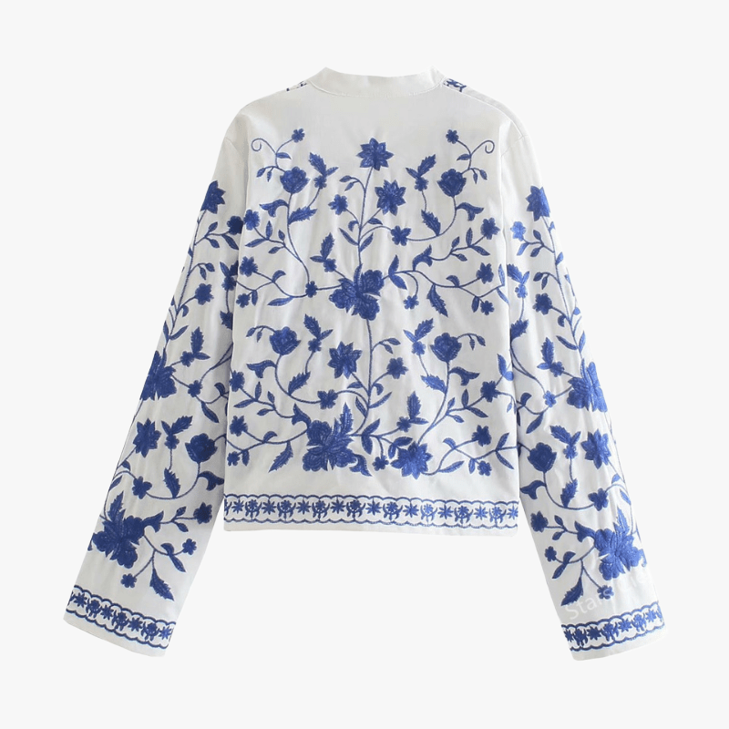 Bohemian Embroidered Cotton Button-Down Jacket