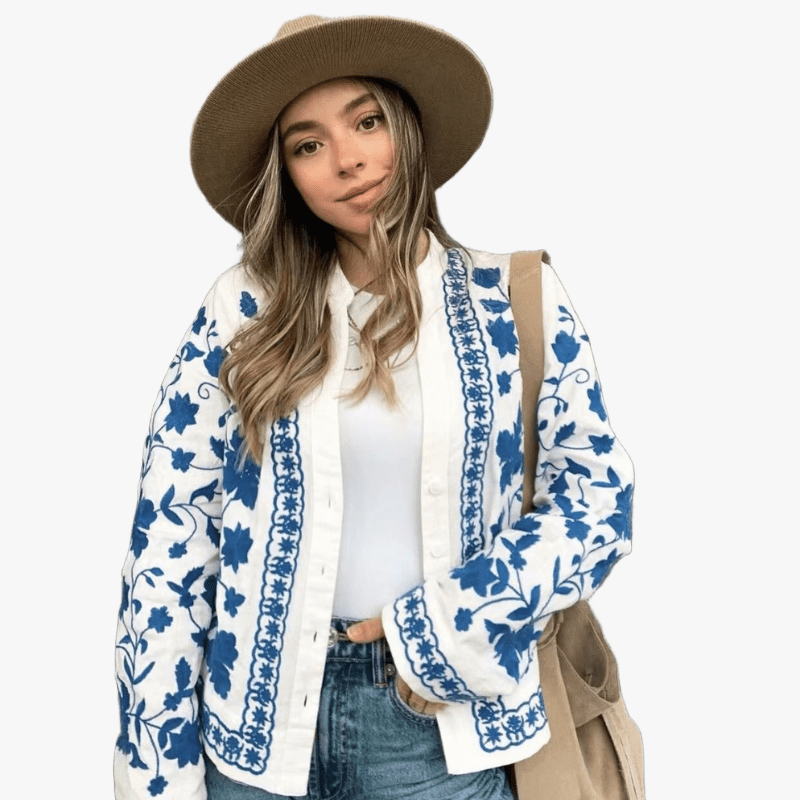Bohemian Embroidered Cotton Button-Down Jacket