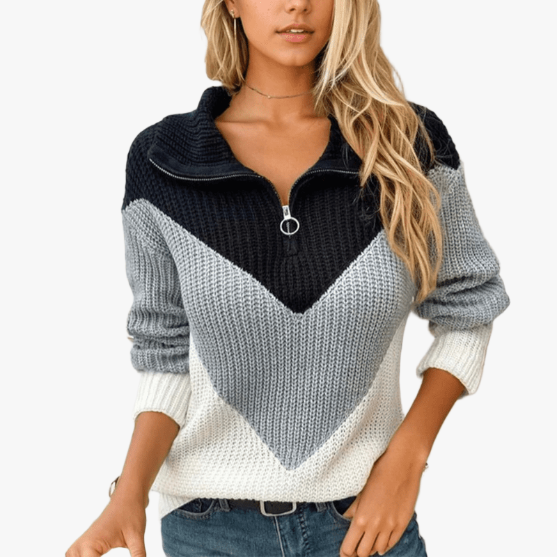 Chevron Half-Zip Chunky Knit Sweater