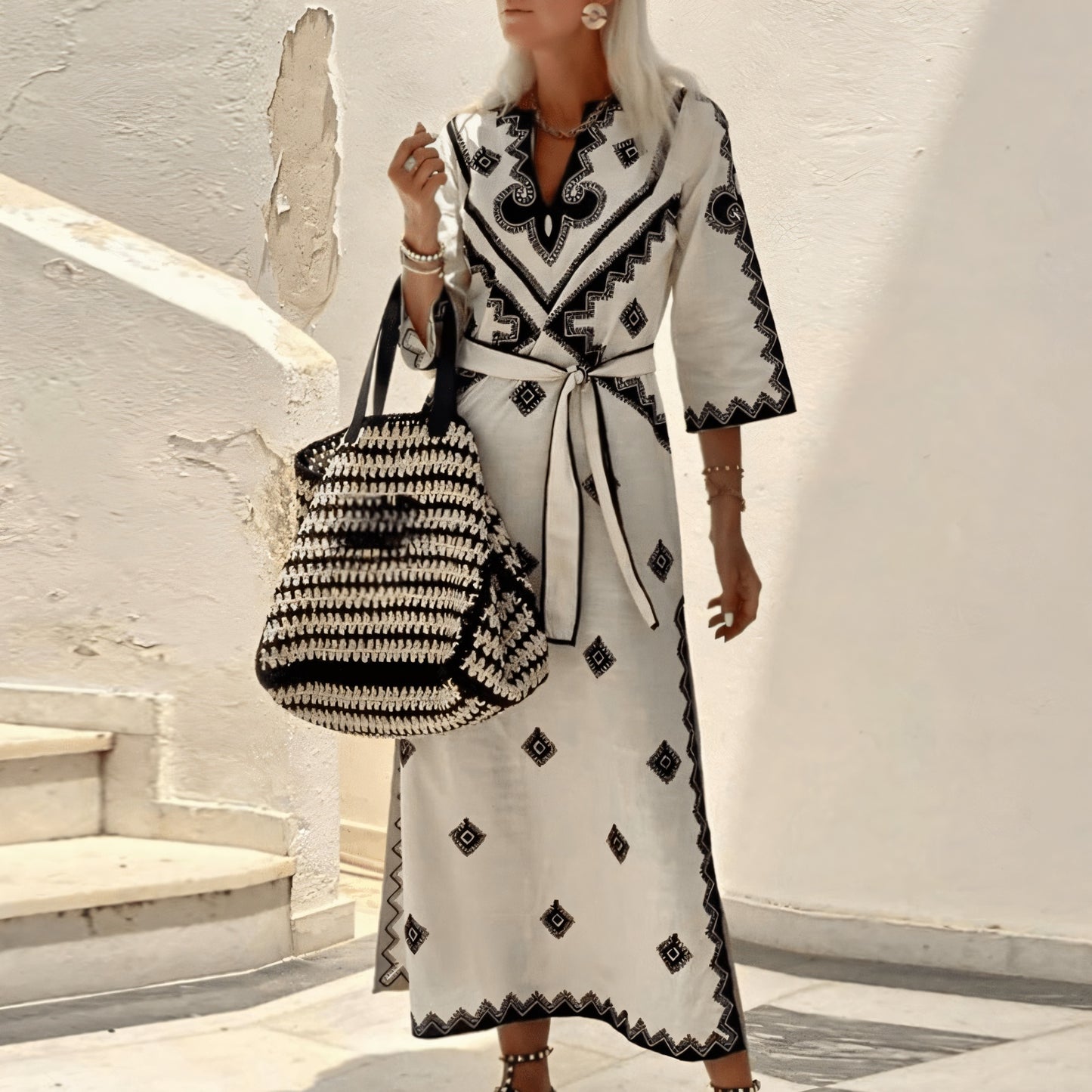 Bohemian Maxi Dress with Geometric Print