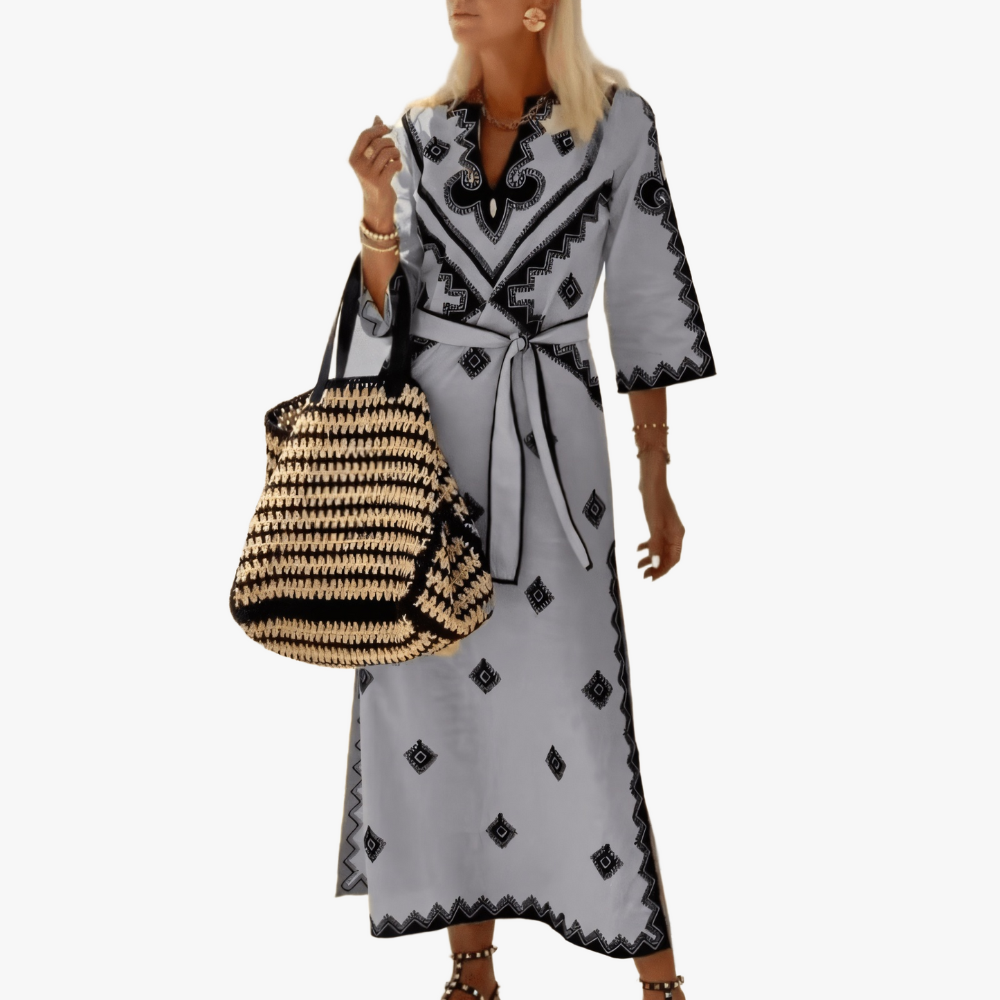 Bohemian Maxi Dress with Geometric Print