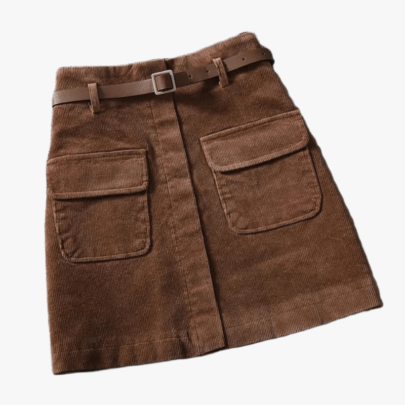 A-Line Corduroy Skirt with High Waist