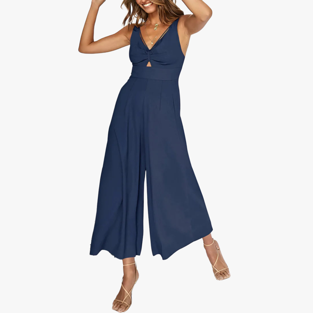Wide-Leg Jumpsuit with Keyhole & Waist Detail