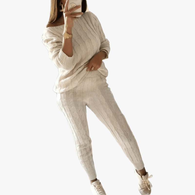 Knit Activewear Set - Cable Knit & Elastic Waist