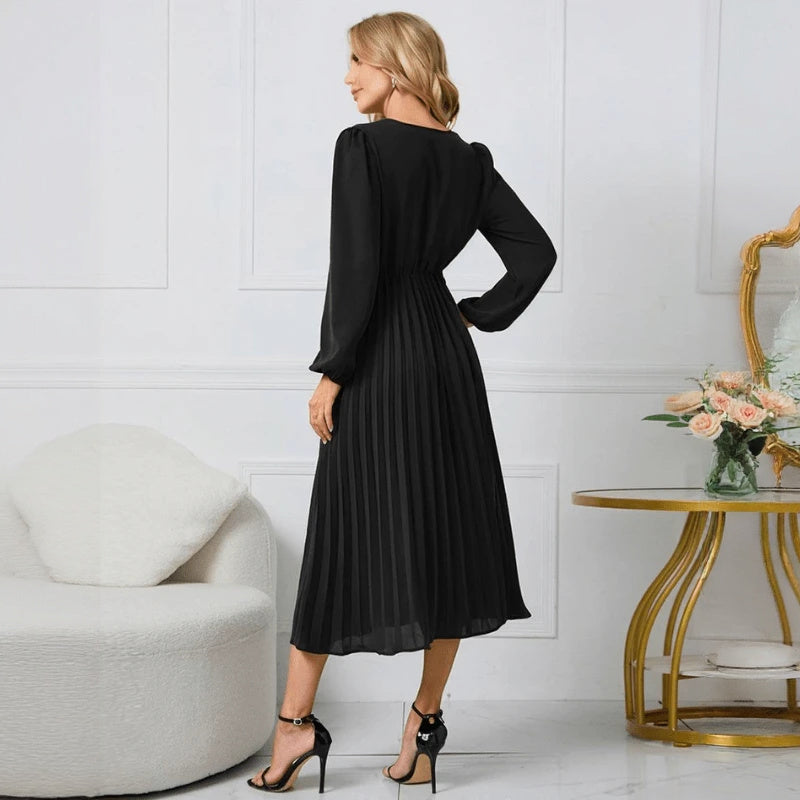 Wrap Cocktail Dress - Pleated Midi Skirt