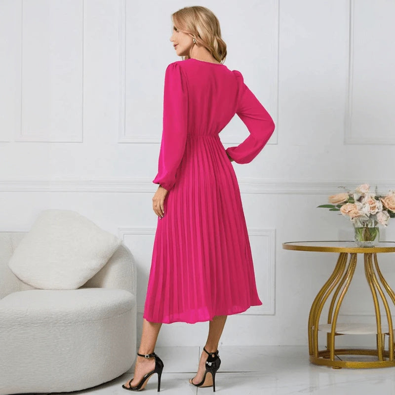 Wrap Cocktail Dress - Pleated Midi Skirt