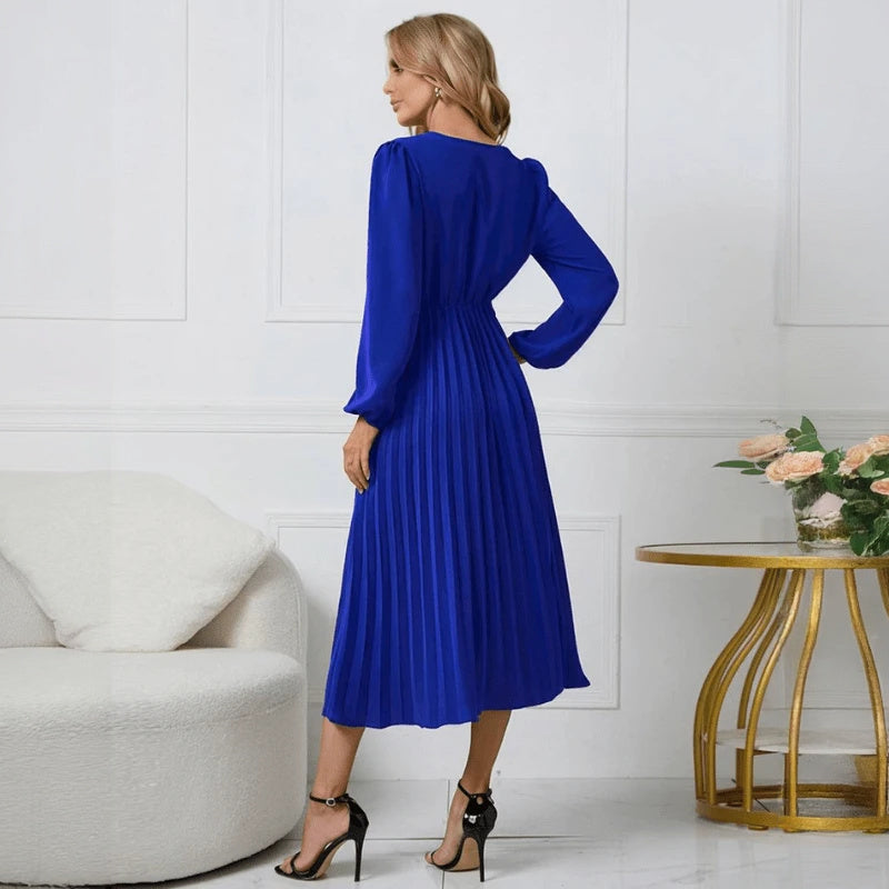 Wrap Cocktail Dress - Pleated Midi Skirt