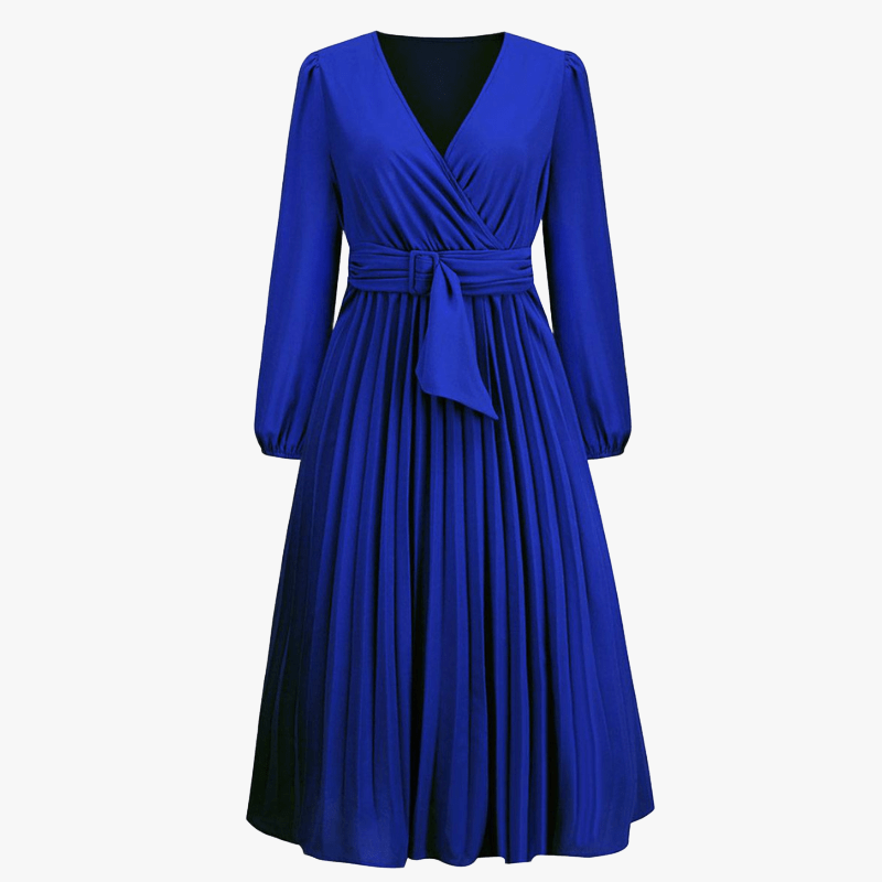 Wrap Cocktail Dress - Pleated Midi Skirt