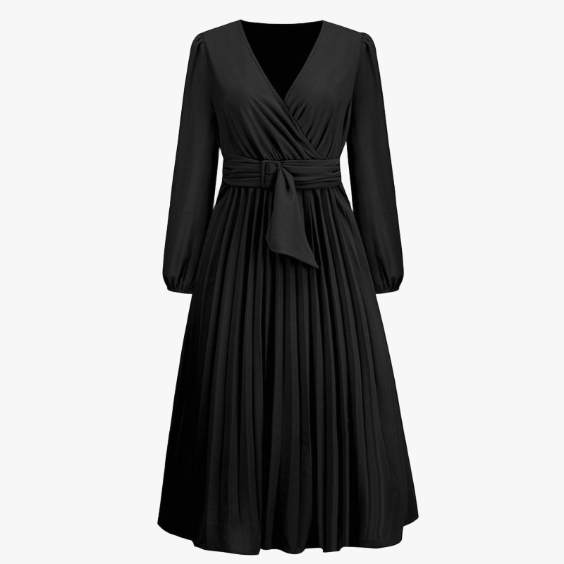 Wrap Cocktail Dress - Pleated Midi Skirt