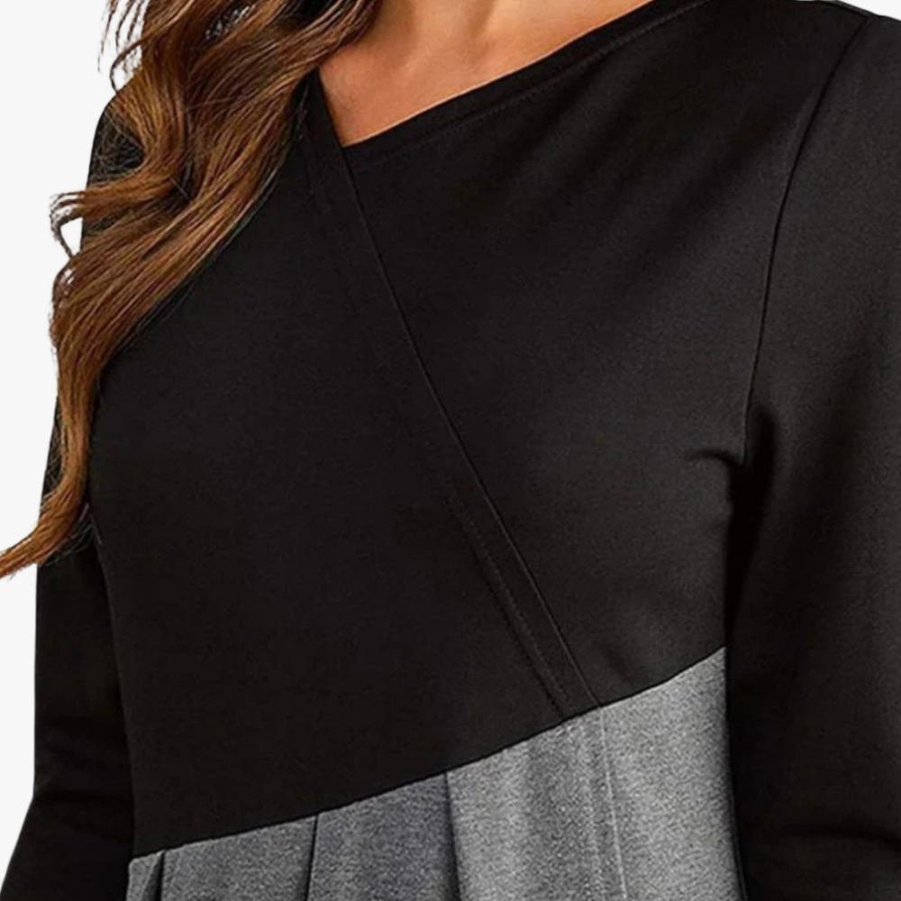 A-Line Midi Dress - Cut-Out Neck, Long Sleeve