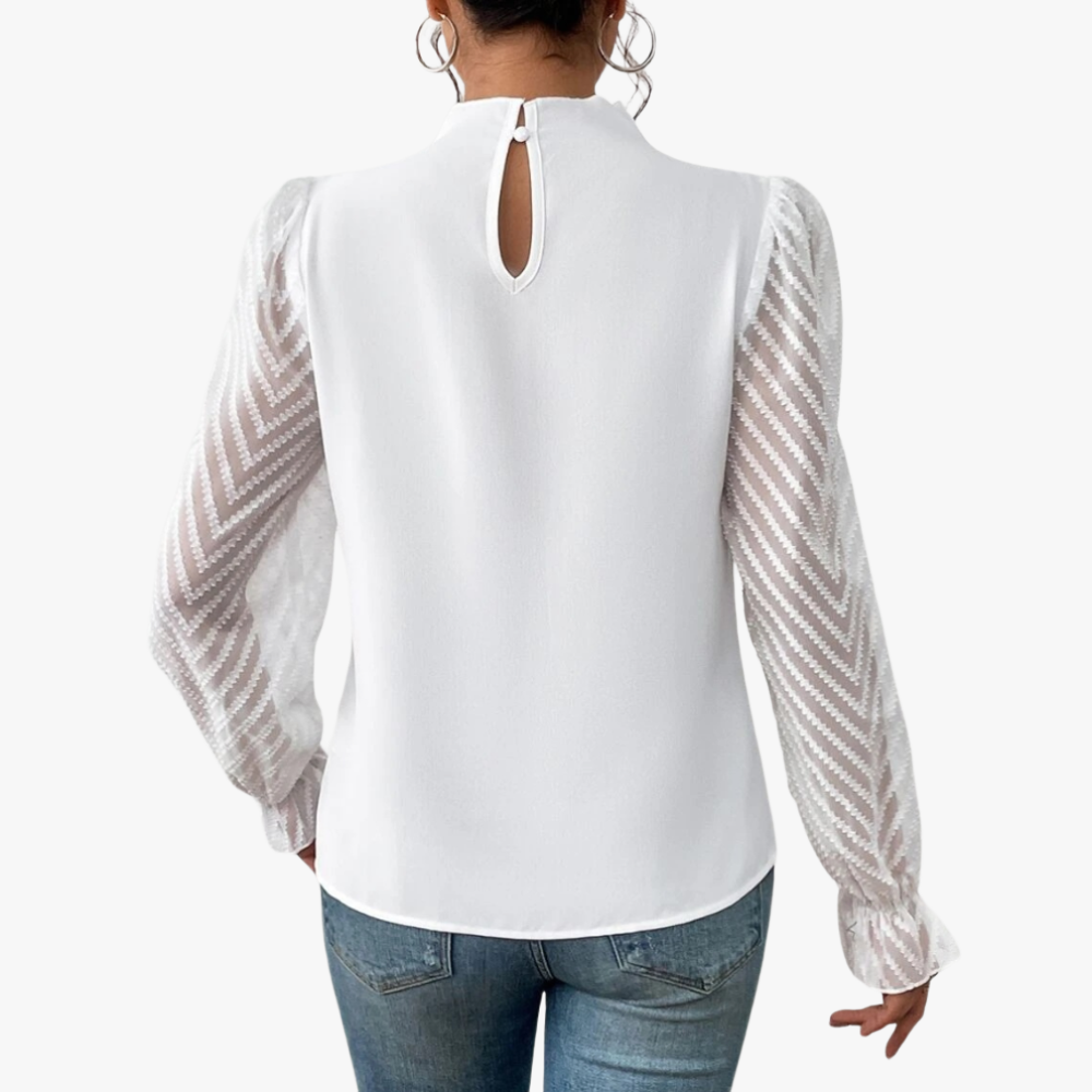 High Neck Blouse - Sheer Chevron Sleeves