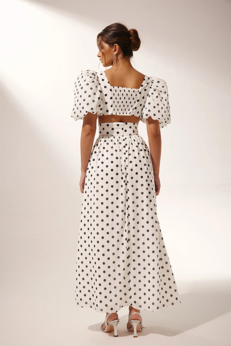 Polka Dot Two-Piece Dress with High Slit