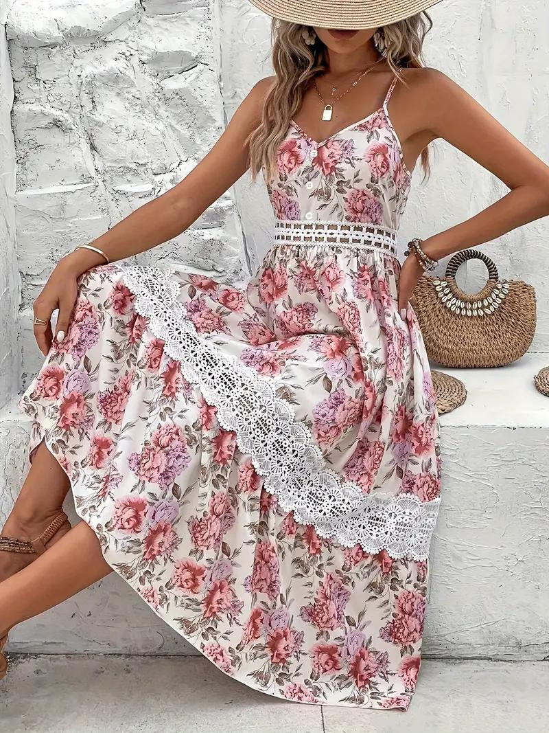 Floral Lace Midi Dress with V-Neck