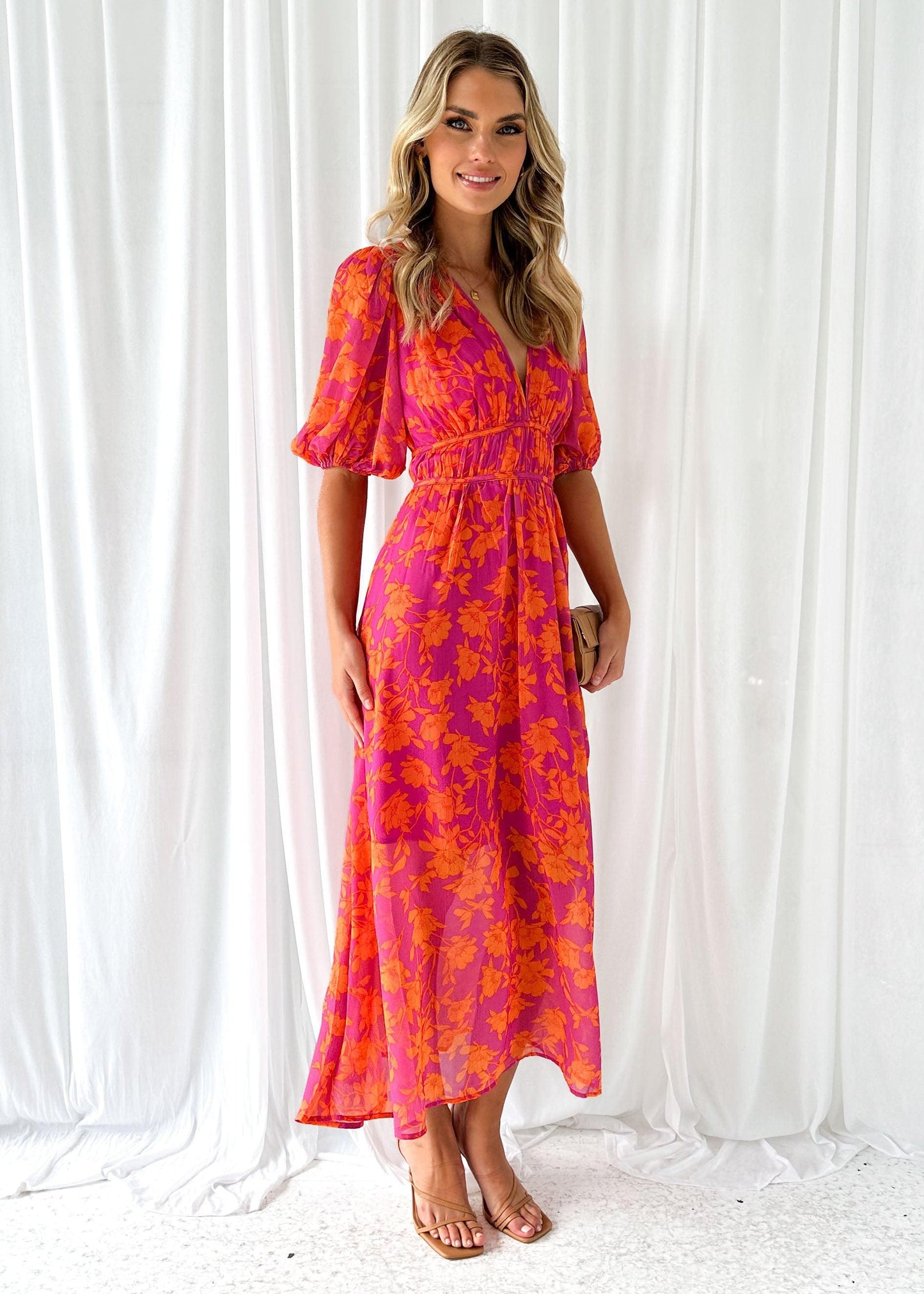 Women's Floral Maxi Dress – V-Neck Short Sleeve Flowy Silhouette-83294-6d3d8879-f82a-46e0-ae8f-2ae8238d0da3