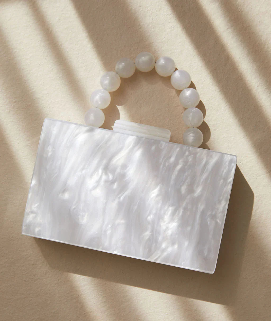 Sculptural Clutch - Beaded Handle, Marbled Effect