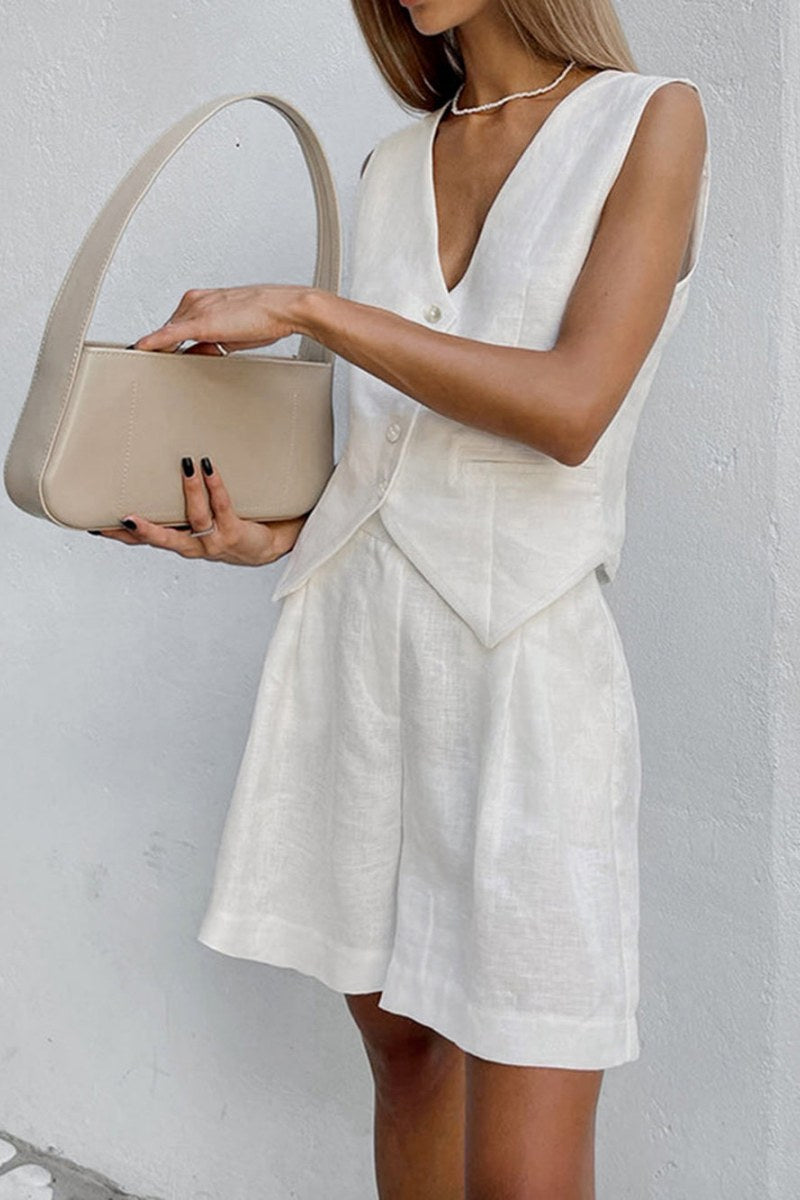 Vest and Pleated Shorts Two-Piece Set
