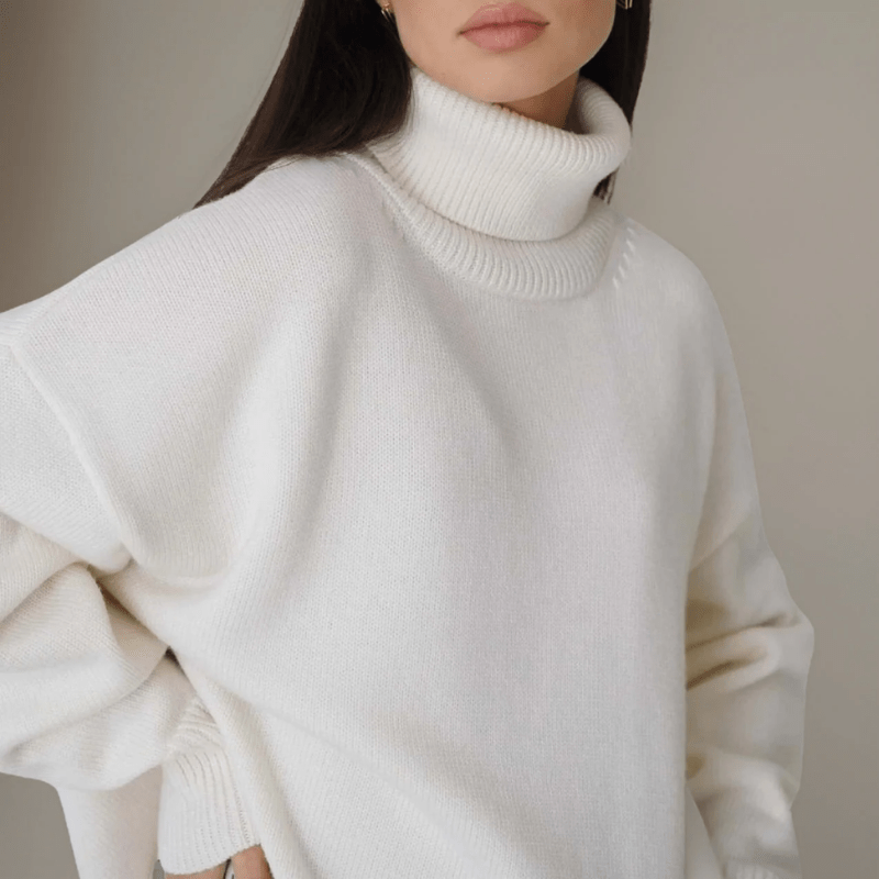 Oversized Knit Sweater - Ribbed Turtleneck