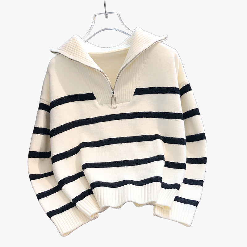 Striped Half-Zip Relaxed Fit Sweater