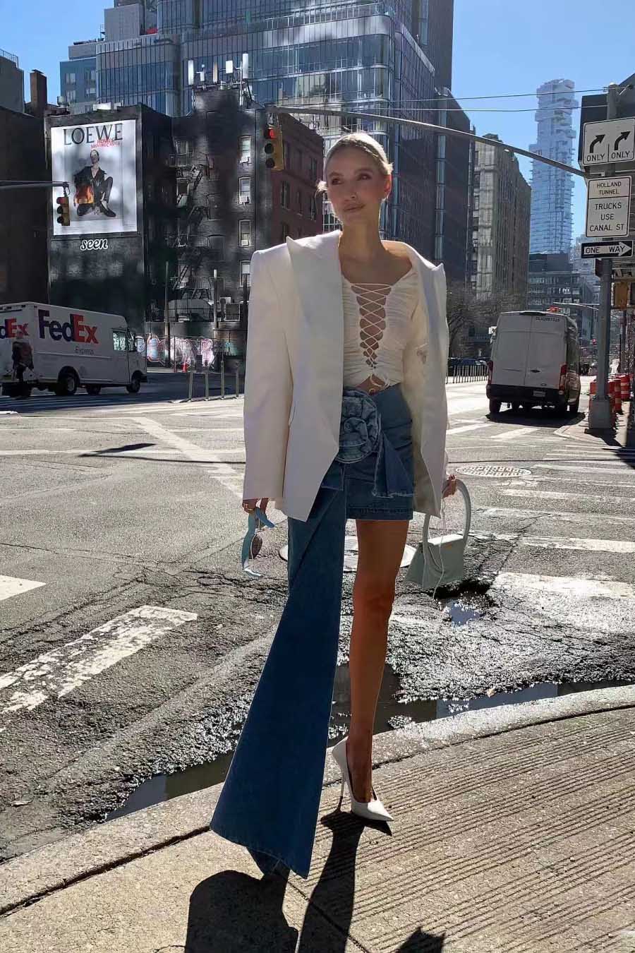 Denim Flower Mini Skirt - Asymmetrical Design