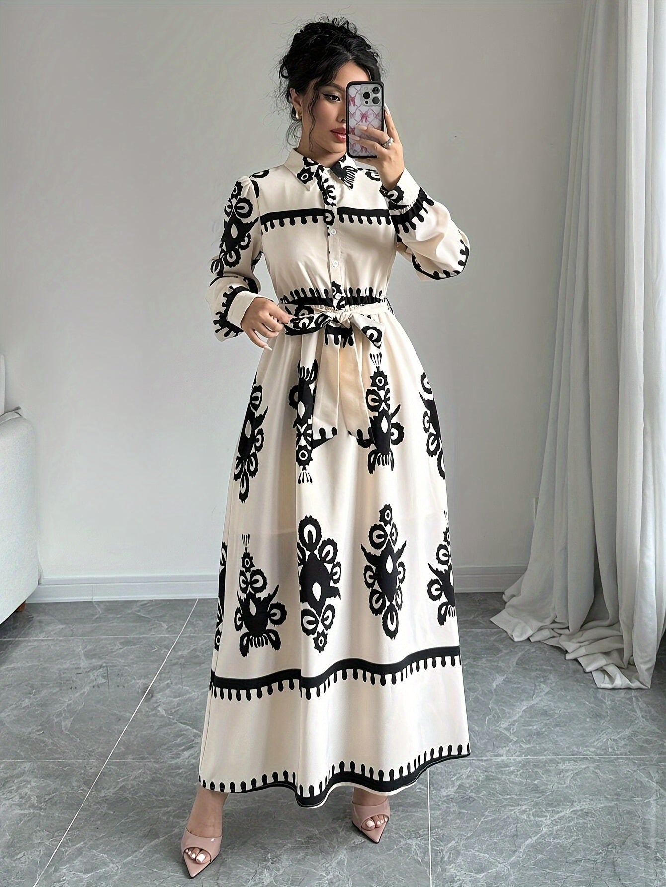 Women's Printed Long-Sleeve Dress with Tie Belt-83357-71fffb70-7c6d-4d5b-a69e-33e8ab6b0ee1