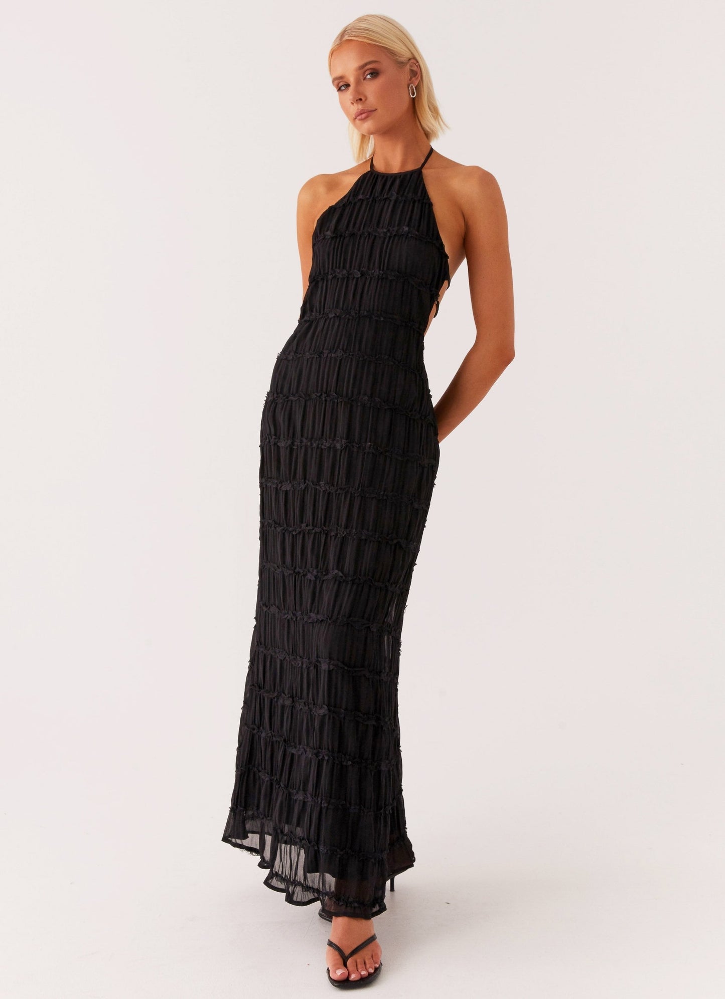 Women's Textured Halter Neck Maxi Dress, Basicfold-83499-72197a35-2a49-46ff-8cba-3b34d6c0f2f9