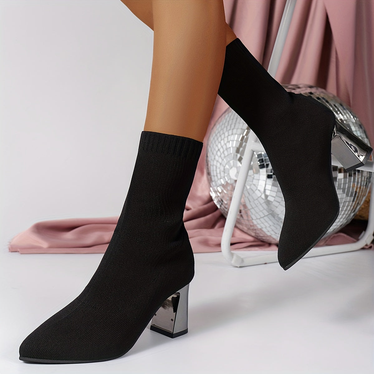 Knit Ankle Boots with Geometric Heel