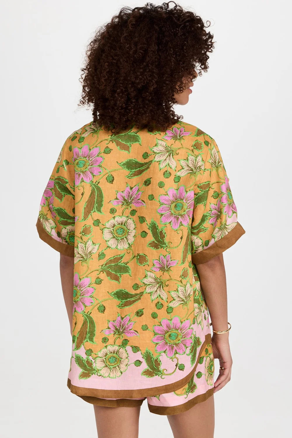 Floral Linen Blouse - Bohemian Button-Down Top