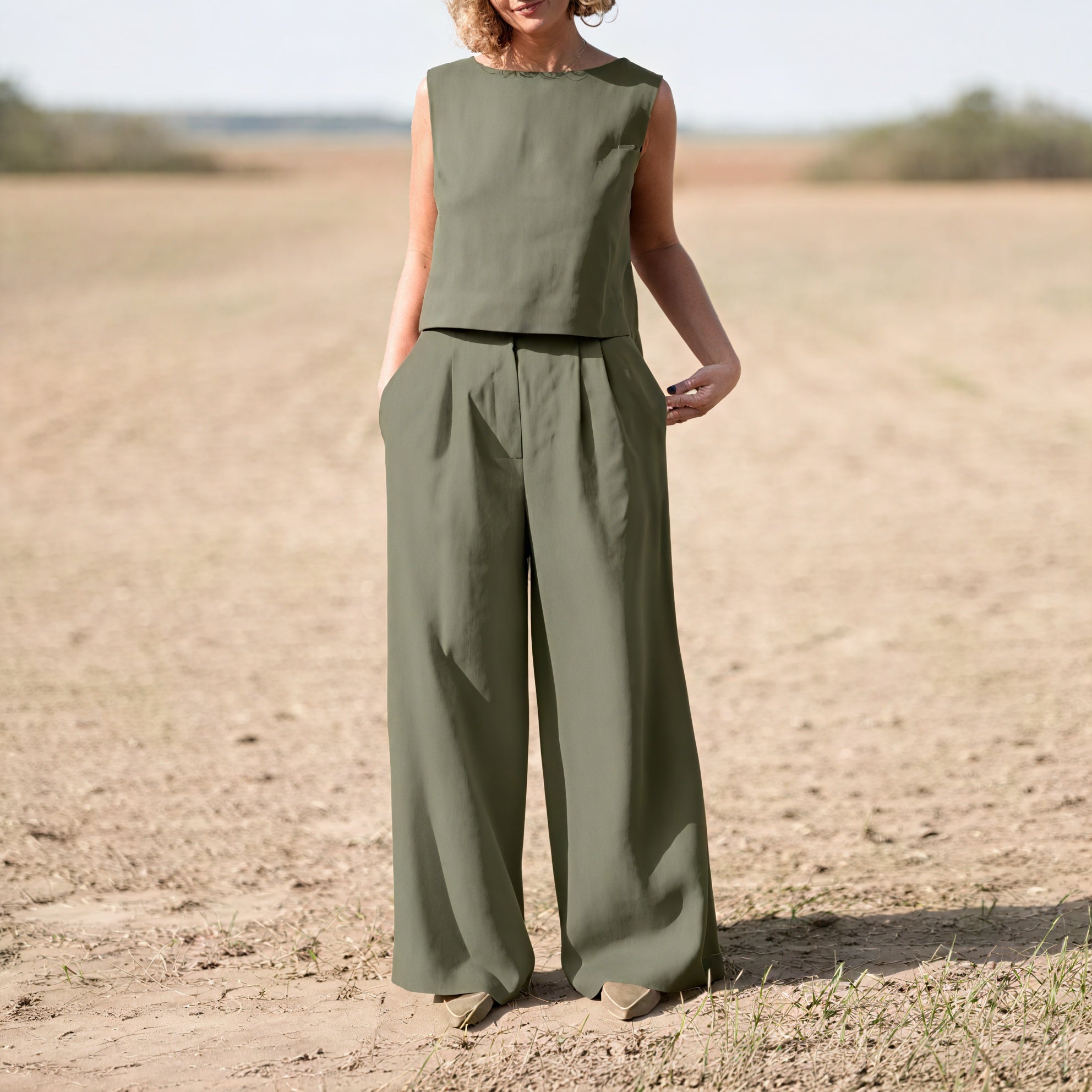 Sleeveless Top & Wide-Leg Trouser Set