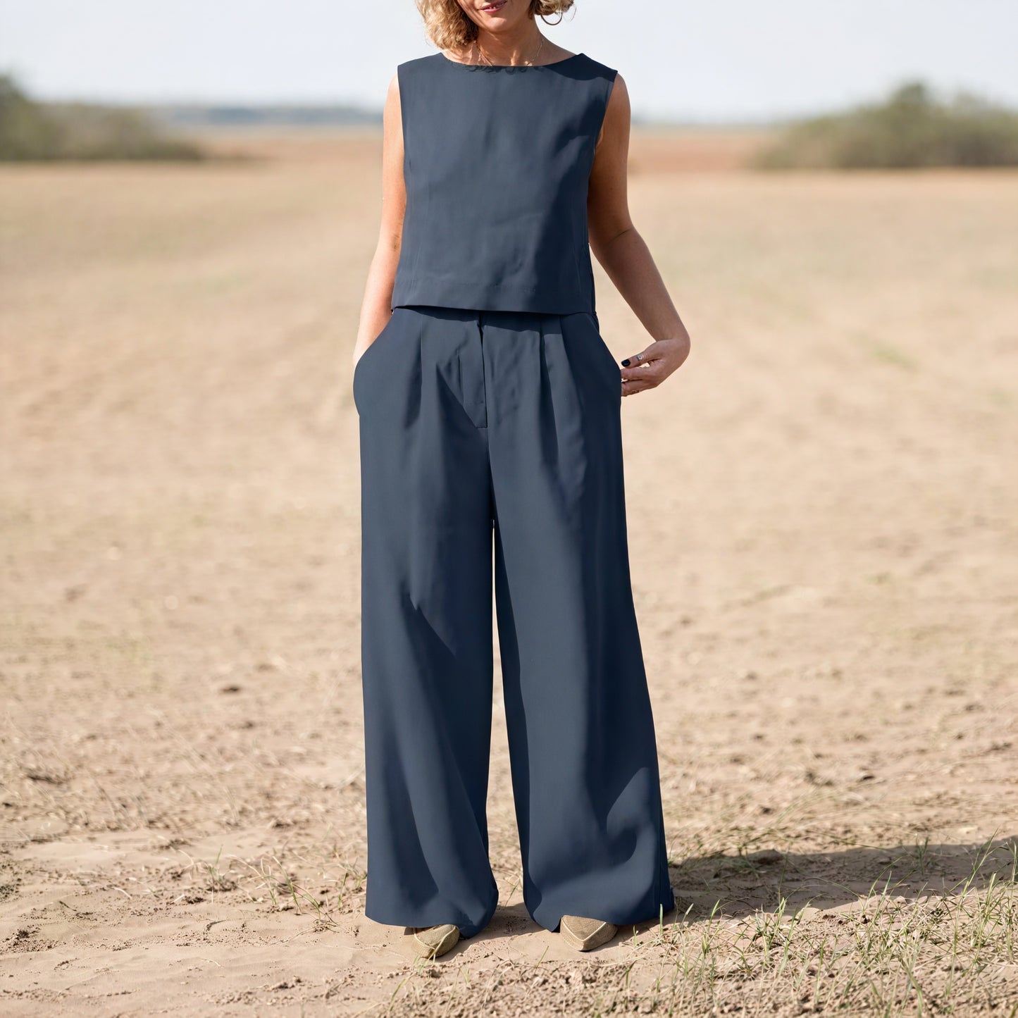 Sleeveless Top & Wide-Leg Trouser Set