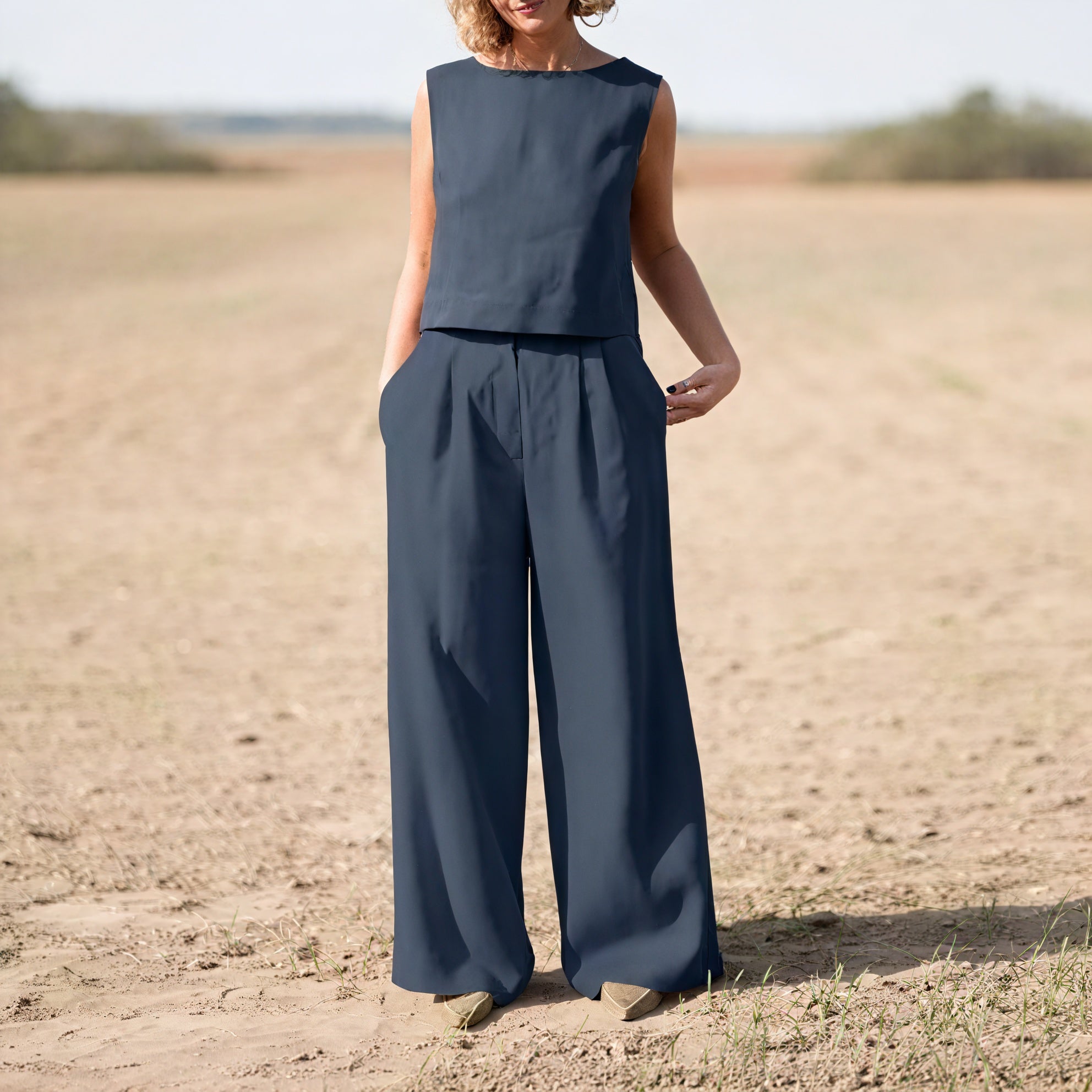 Sleeveless Top & Wide-Leg Trouser Set