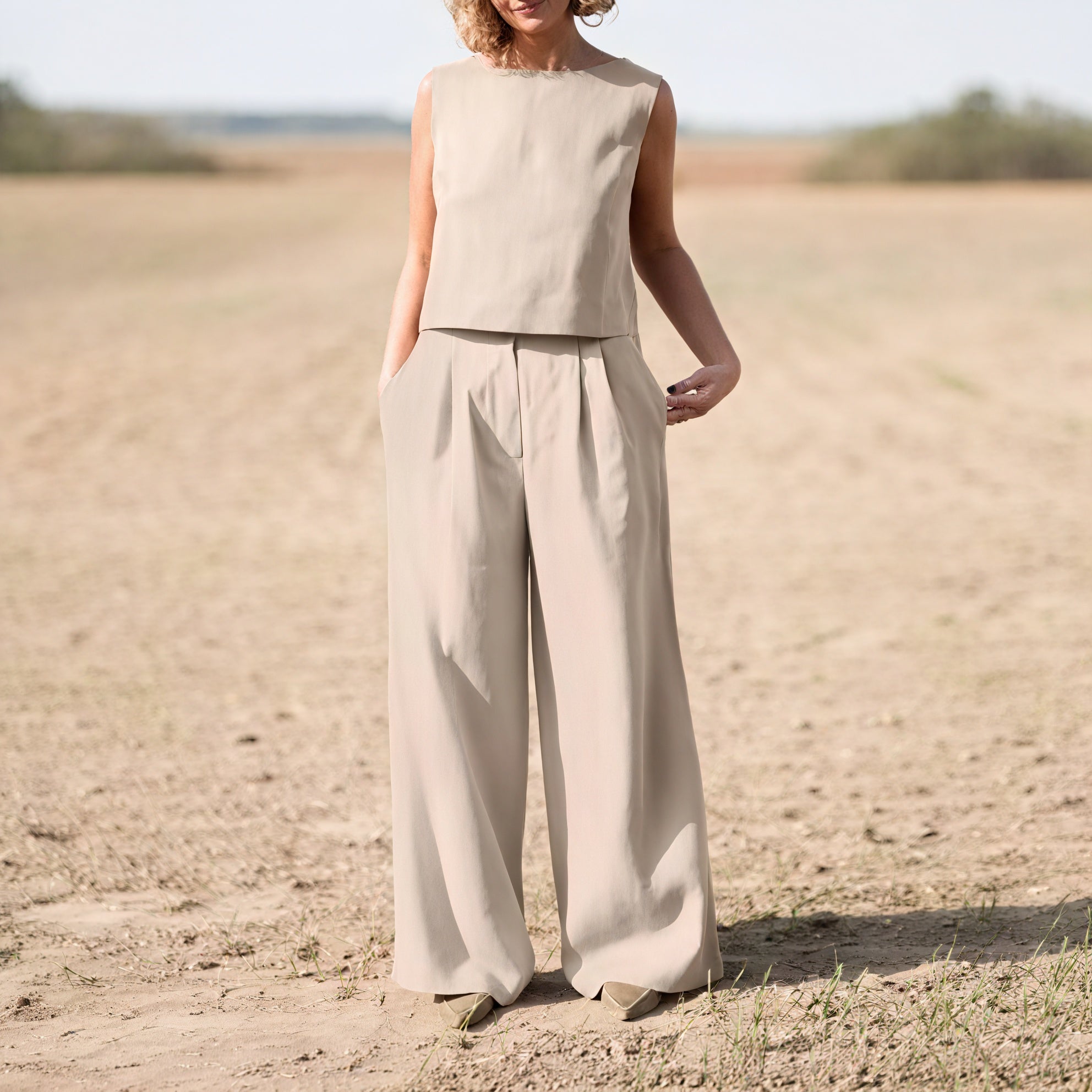 Sleeveless Top & Wide-Leg Trouser Set