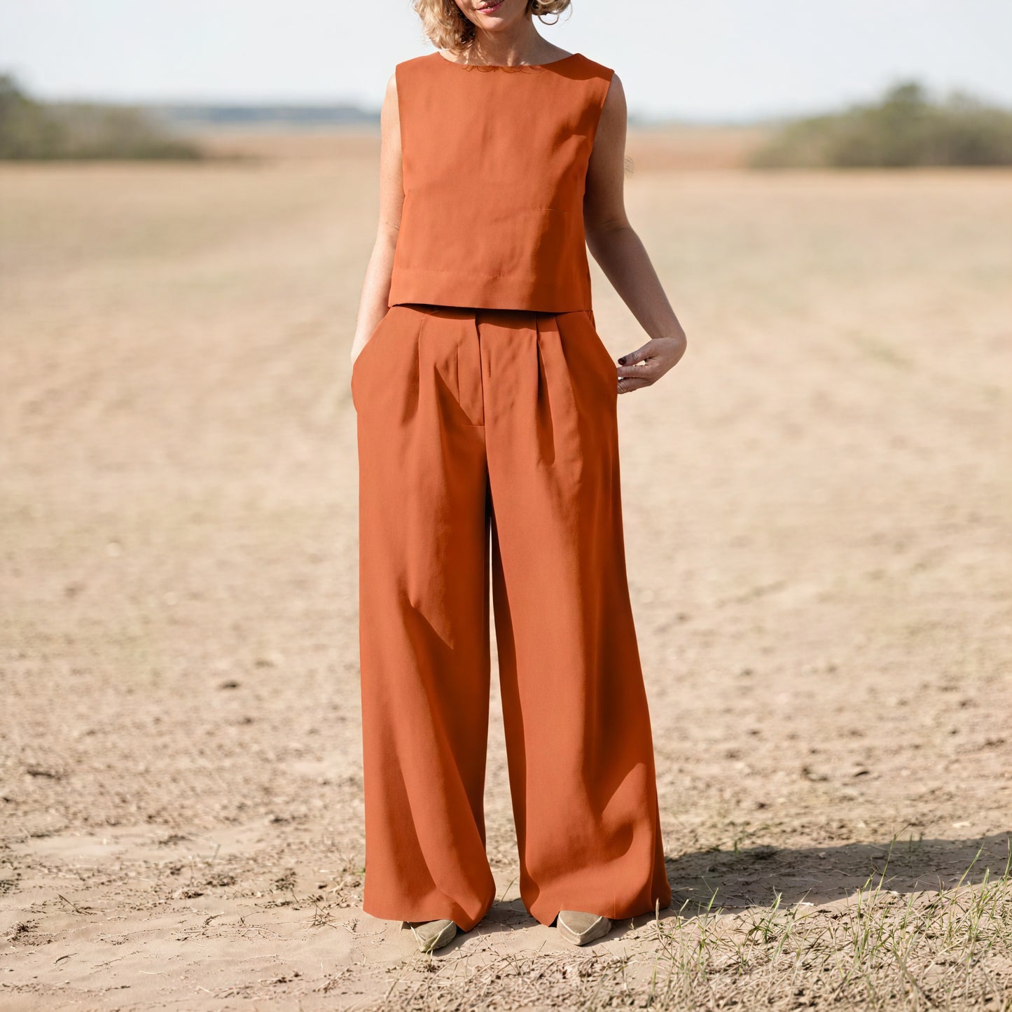 Sleeveless Top & Wide-Leg Trouser Set