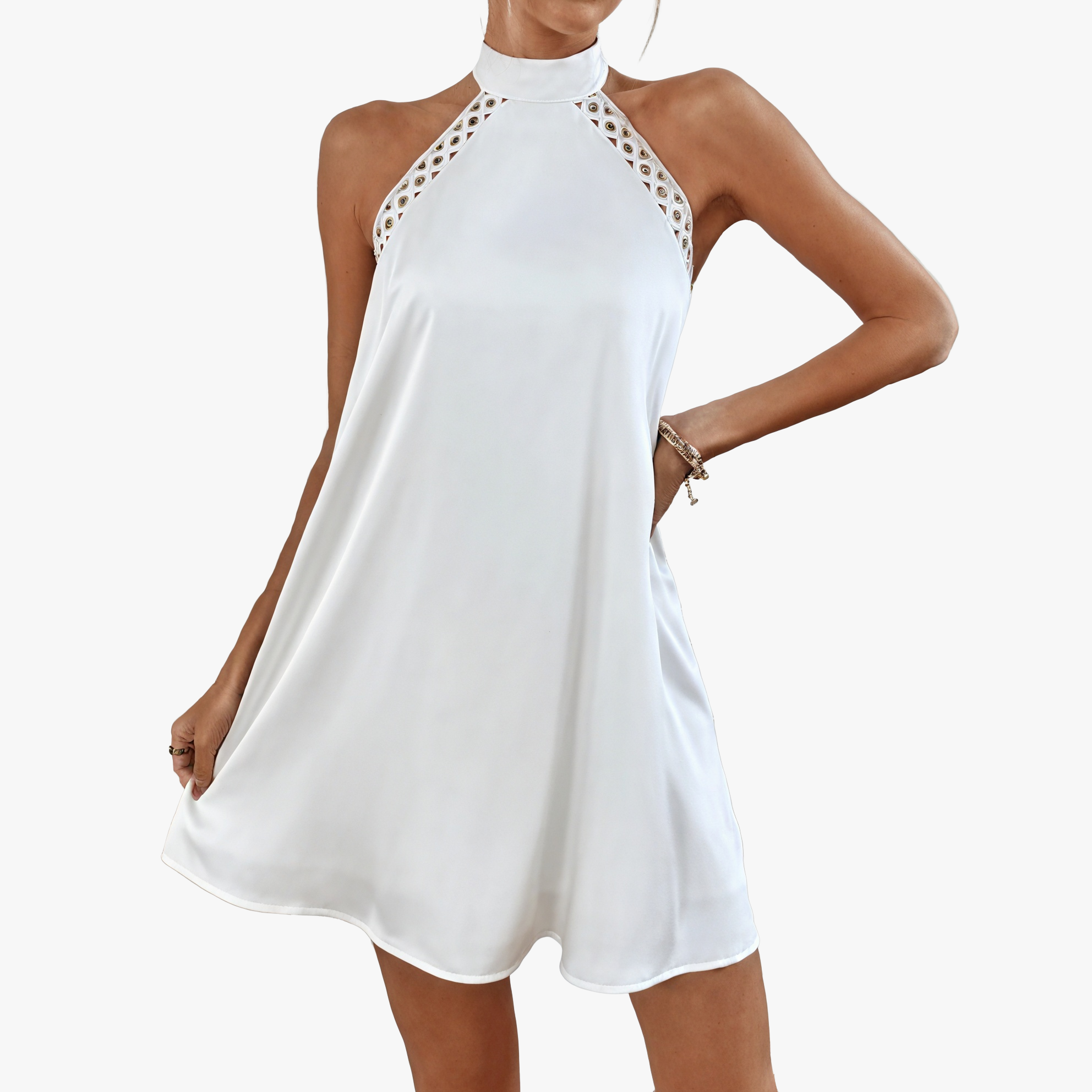 Halter A-Line Dress - Above Knee Hemline