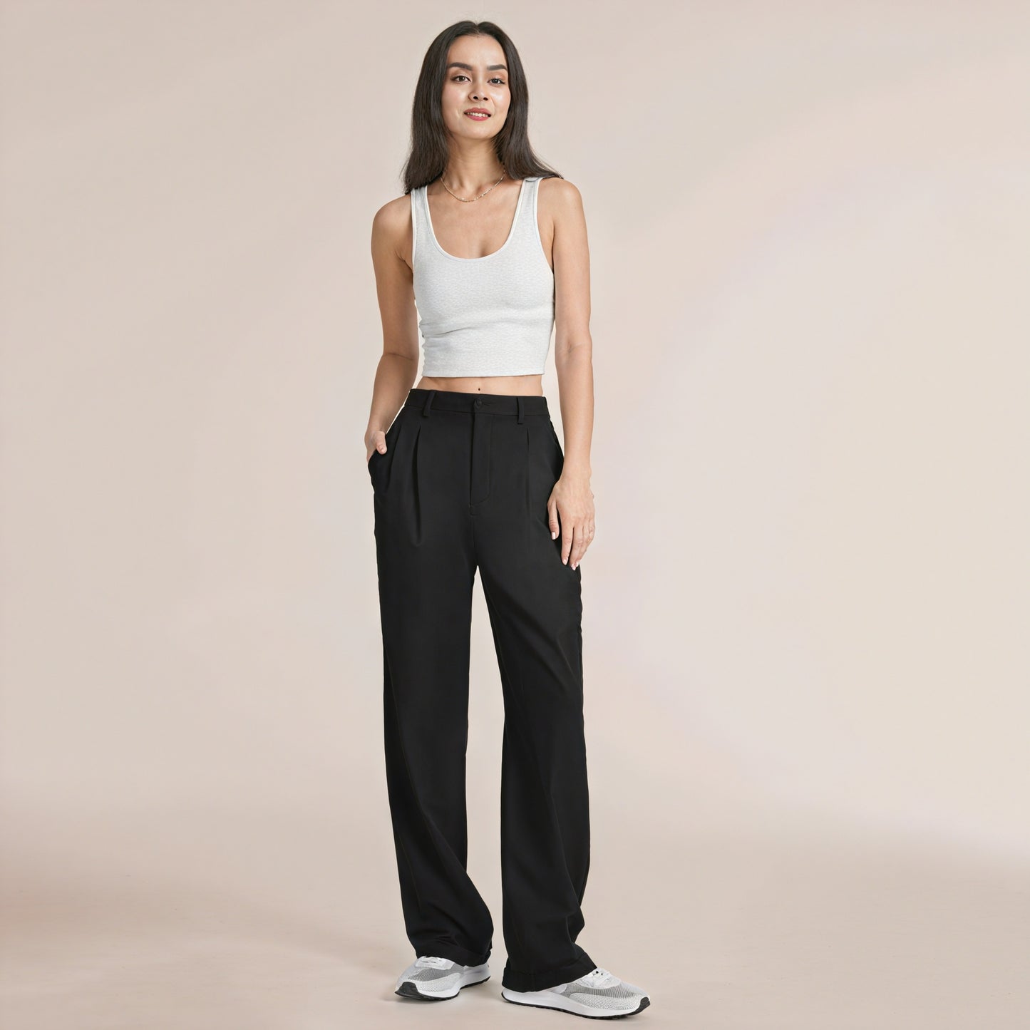 High-Waisted Wide-Leg Pants with Pleats